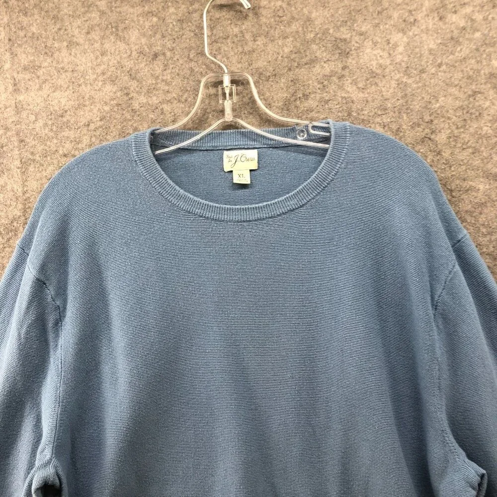 J. Crew Cotton Crewneck Sweater Mens XL Garter Stitch Blue‎ Pullover